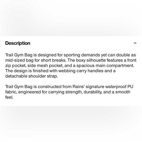 NWT RAINS Trail Gym Bag in Black - Picture 7 of 8